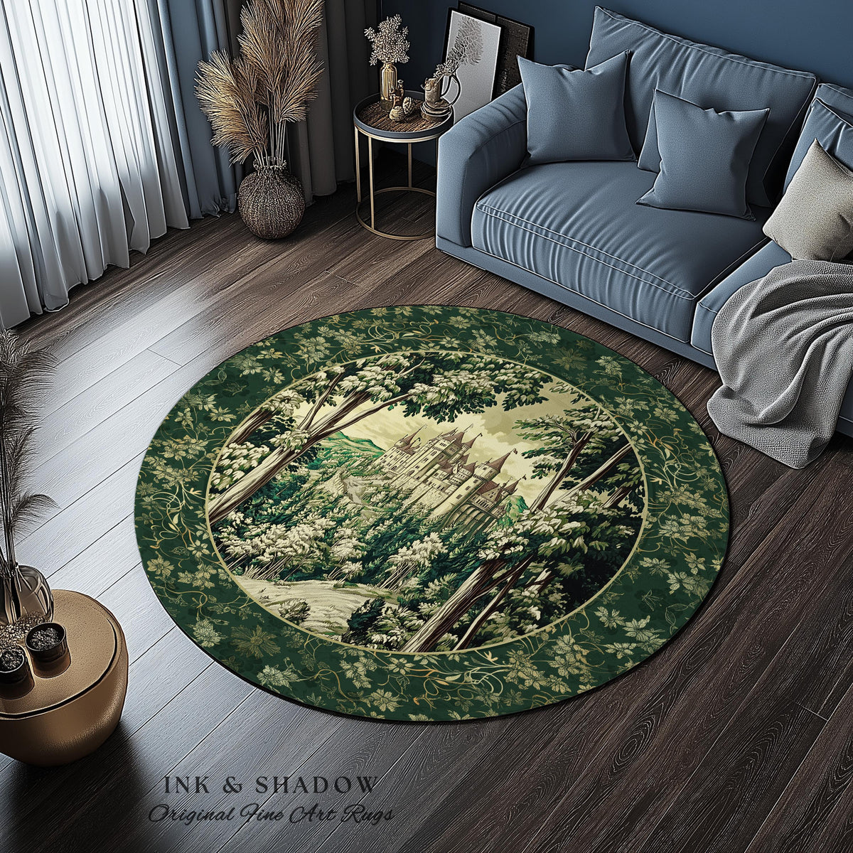 Medieval Castle Woodland Forest Runner Rug | Forestcore Dark Academia Fairytale Inspired Fairycore Aesthetic Hallway Accent Rug Magical |