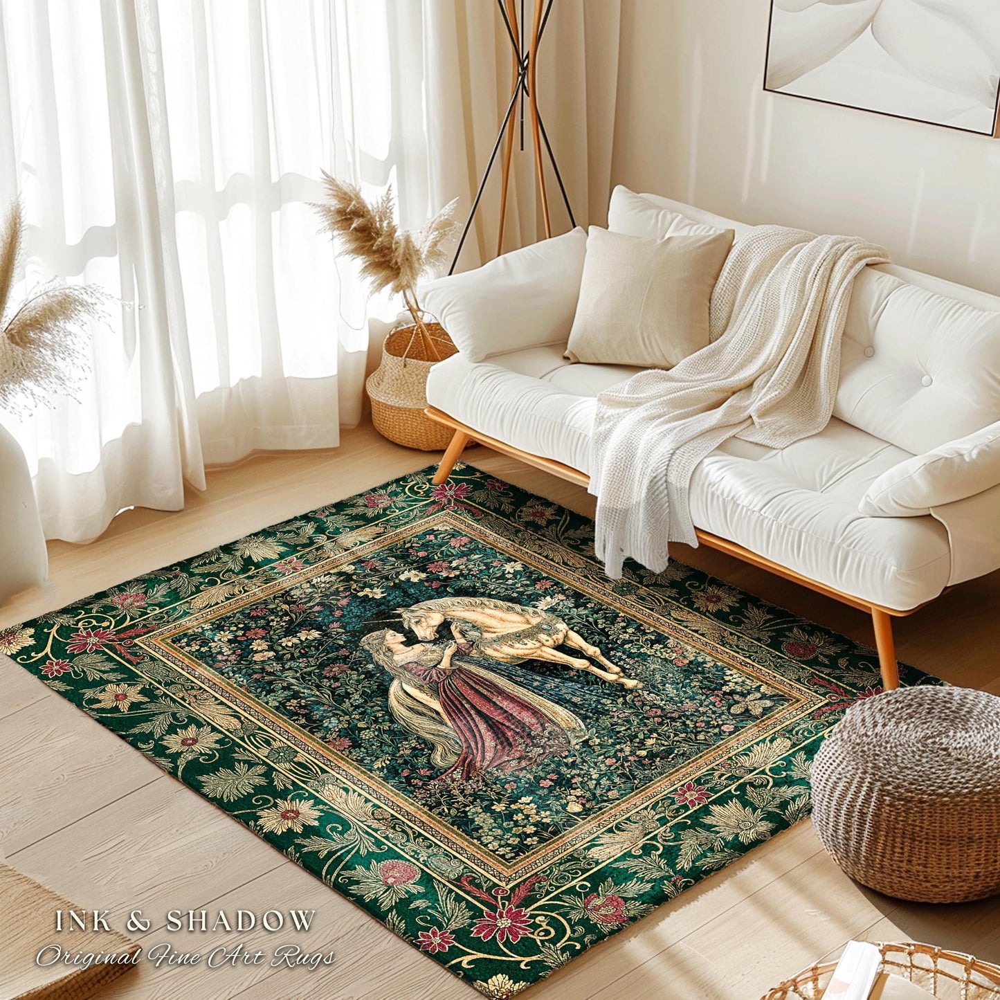 Dark Victorian Botanical Accent Rug | Dreamy Rococo Storybook Aesthetic Romantic Fairy Bedroom Dark Cottagecore Area Rug Home Decor Forest |