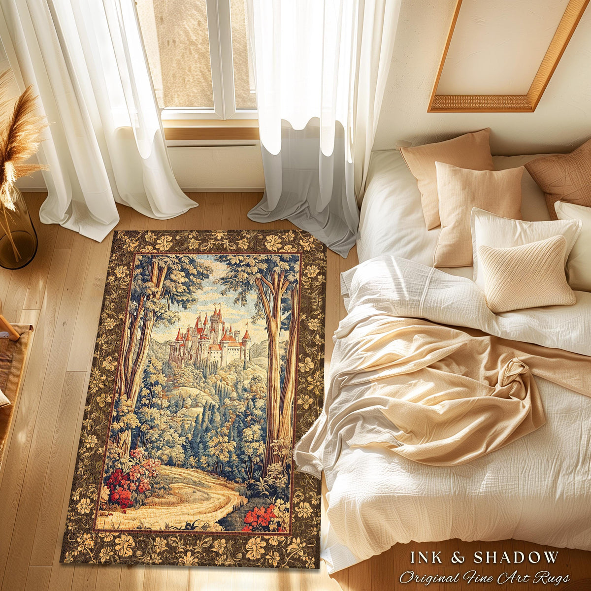 Book Nook Fairytale Castle Entryway Rug | Woodland Fairycore Bohemian Hallway Rug Folklore Aesthetic Magical Runner Landscape Forestcore |