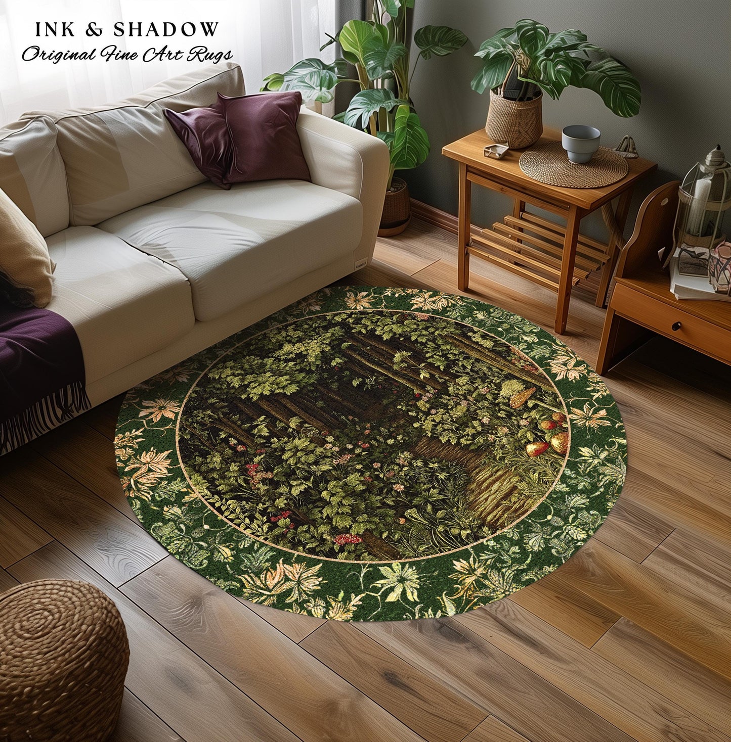 Fairytale Forest Botanical Accent Rug | Mystic Aesthetic Woodland Home Magical Decor Plant Loving Bedroom Housewarming Gift Emerald Woods |