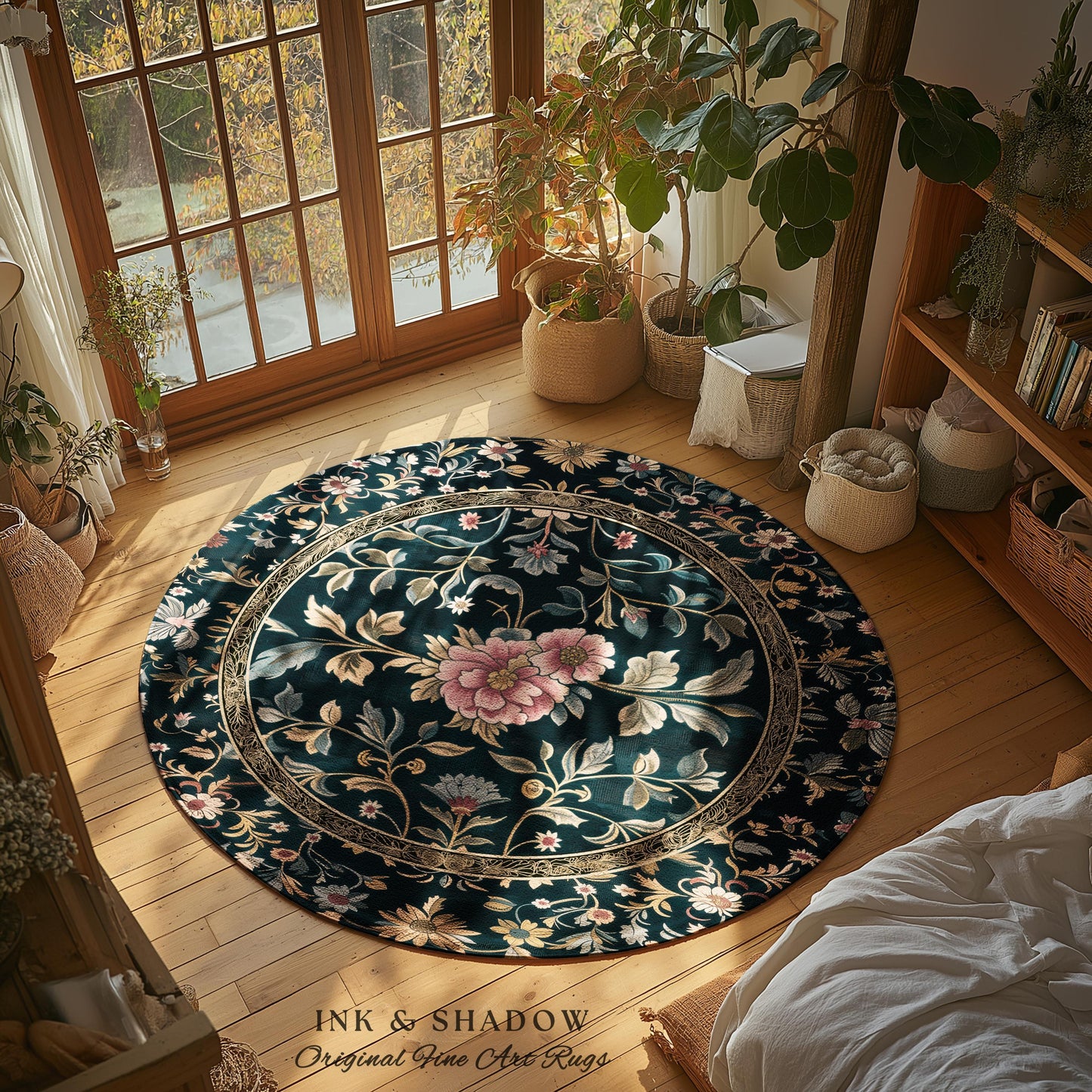 Maximalist Wildflower Rug | Dark Floral Aesthetic Danish Pastel Home Decor Rustic Housewarming Gift Fairycore Bedroom Folklore Inspired |