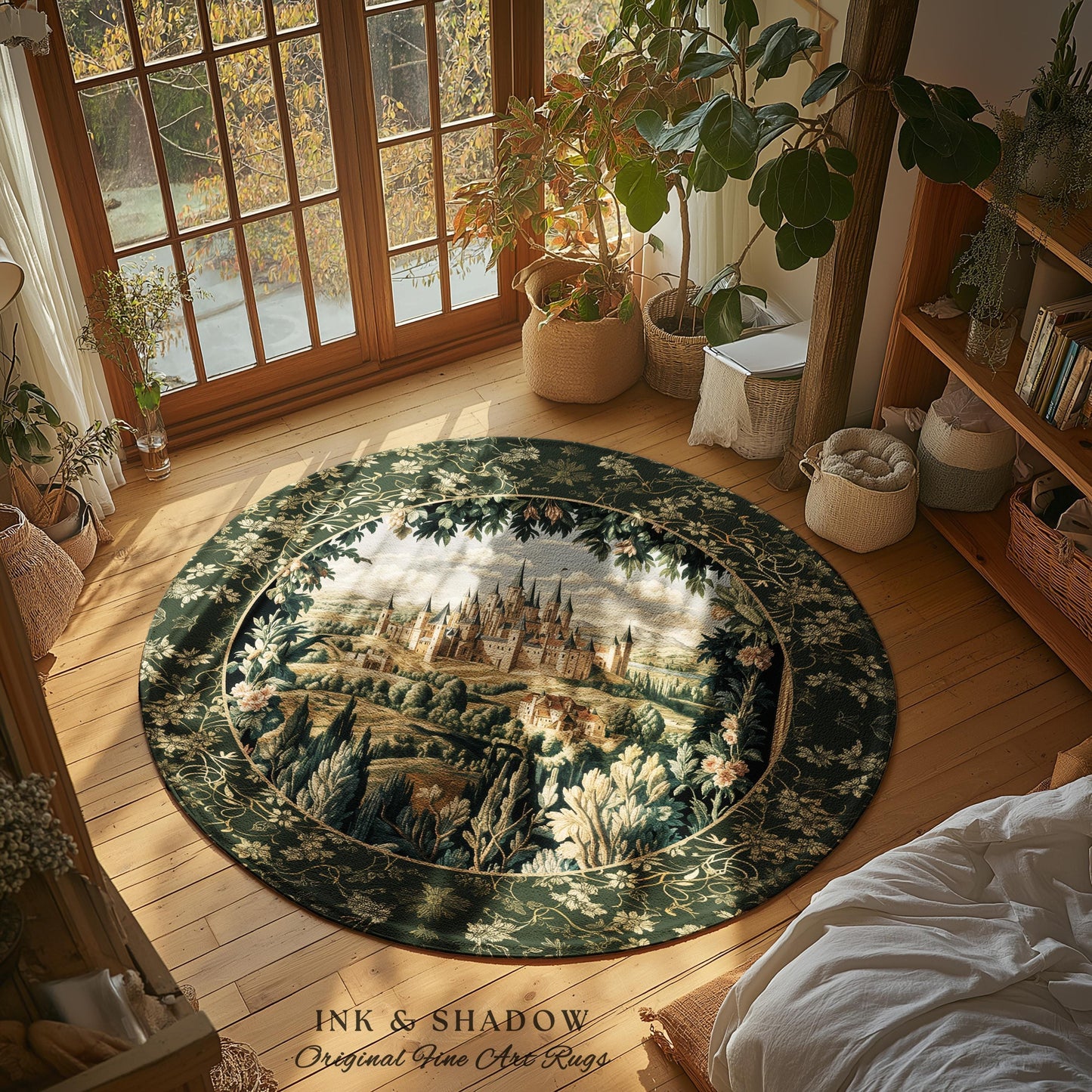Dark Academia Victorian Royal Rug | Fantasy Home Accent Decor Woodland Princess Medieval Rustic Floral Landscape Coquette Maximalist Castle