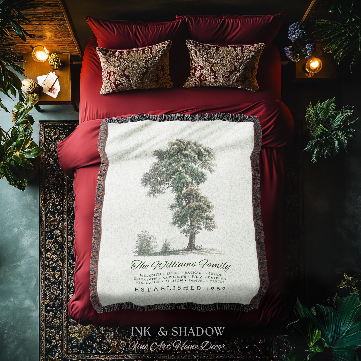Vintage Family Tapestry Personalized | Family Tree Blanket Custom Family Gift Meaningful | Wedding Gift Sentimental Gift for Family Tree |