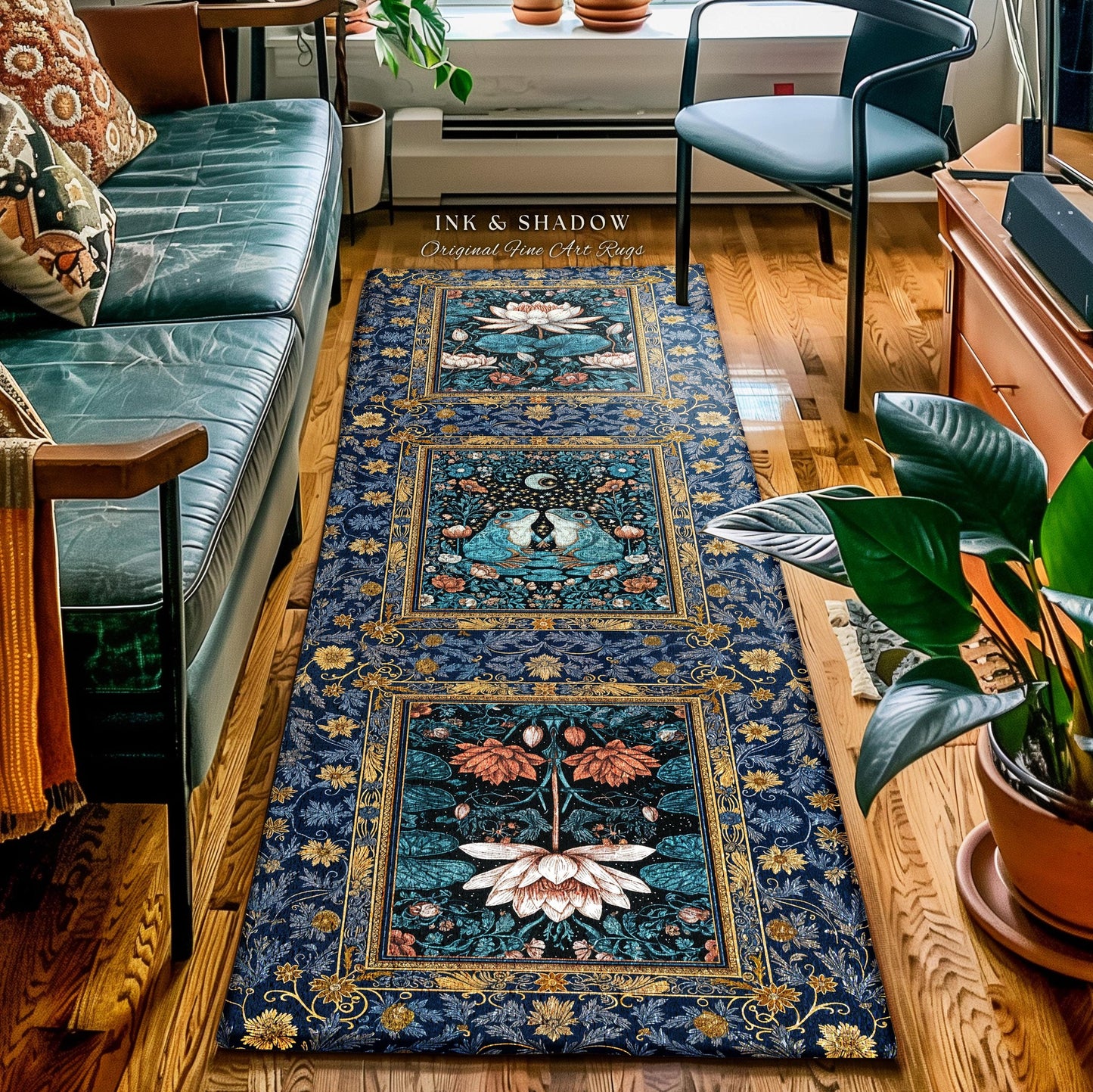 Witchy Whimsical Frog Lovers Rug | Enchanted Bedroom Mystical Cottagecore Style Fairycore Woodland Romance Goblincore Moody Botanical Style