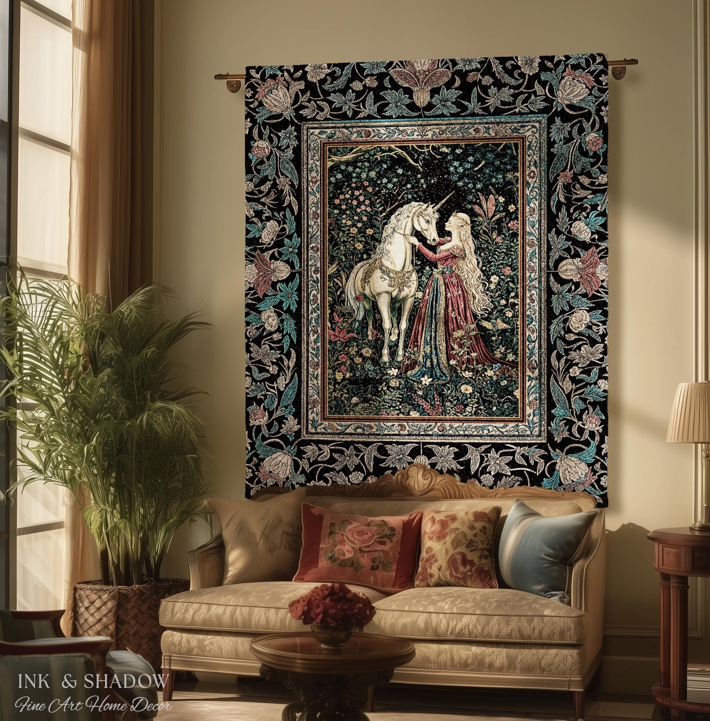 Rustic Fairytale Dark Teal Throw Blanket | Rococo Baroque Inspired Decor Medieval Princesscore Woven Tapestry Dreamy Fantasy Bedroom Style |