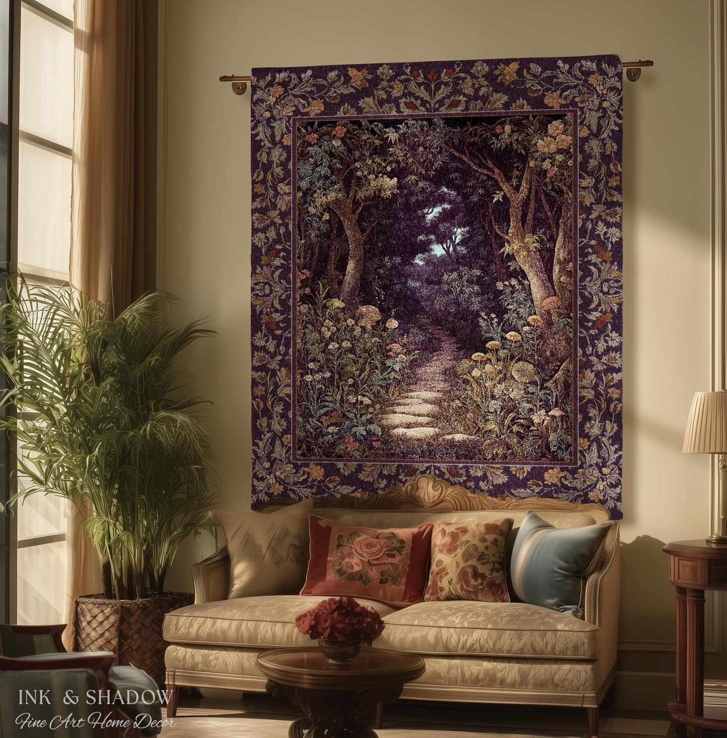 Magical Woodland Mushroom Tapestry | Fairytale Theme Woodland Botanical Aesthetic Whimsical Home Blanket Woven Bedroom Housewarming Gift |