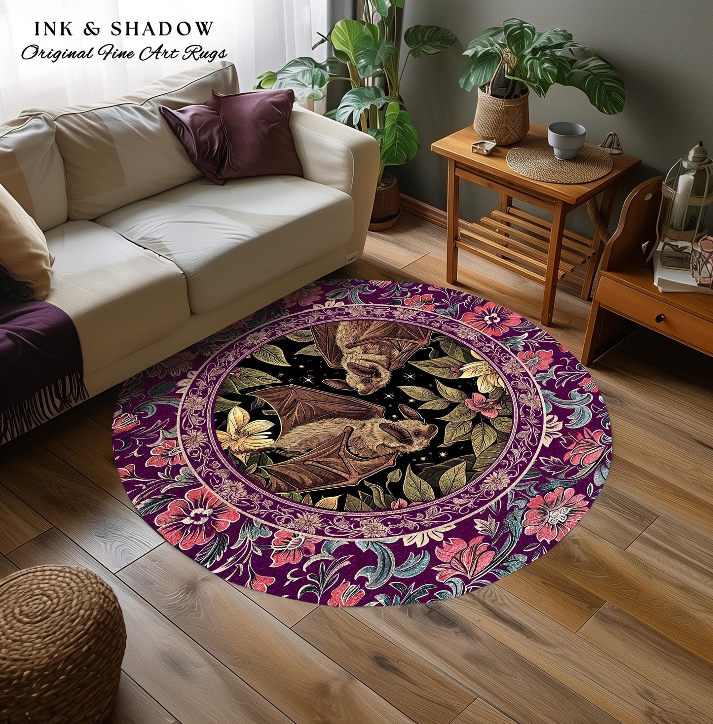 Romantic Victorian Gothic Bat Lovers Rug Whimsical Dark Floral Baroque Forestcore | Ethereal Botanical Whimsical Woodland Cottagecore Decor