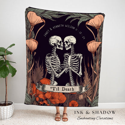 Til Death Do Us Part Personalized Tapestry | Gothic Wedding Custom Blanket Woven | Spooky Wedding Gift Personalized | Boho Halloween Wedding