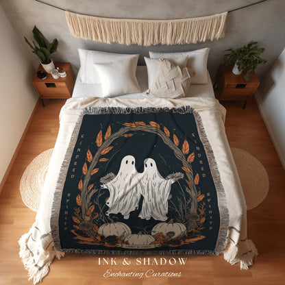 Kindred Spirits Spooky Halloween Decor Personalized Ghost Couple Blanket | Cottagecore Halloween Tapestry Ghost Blanket Cute Halloween Gift