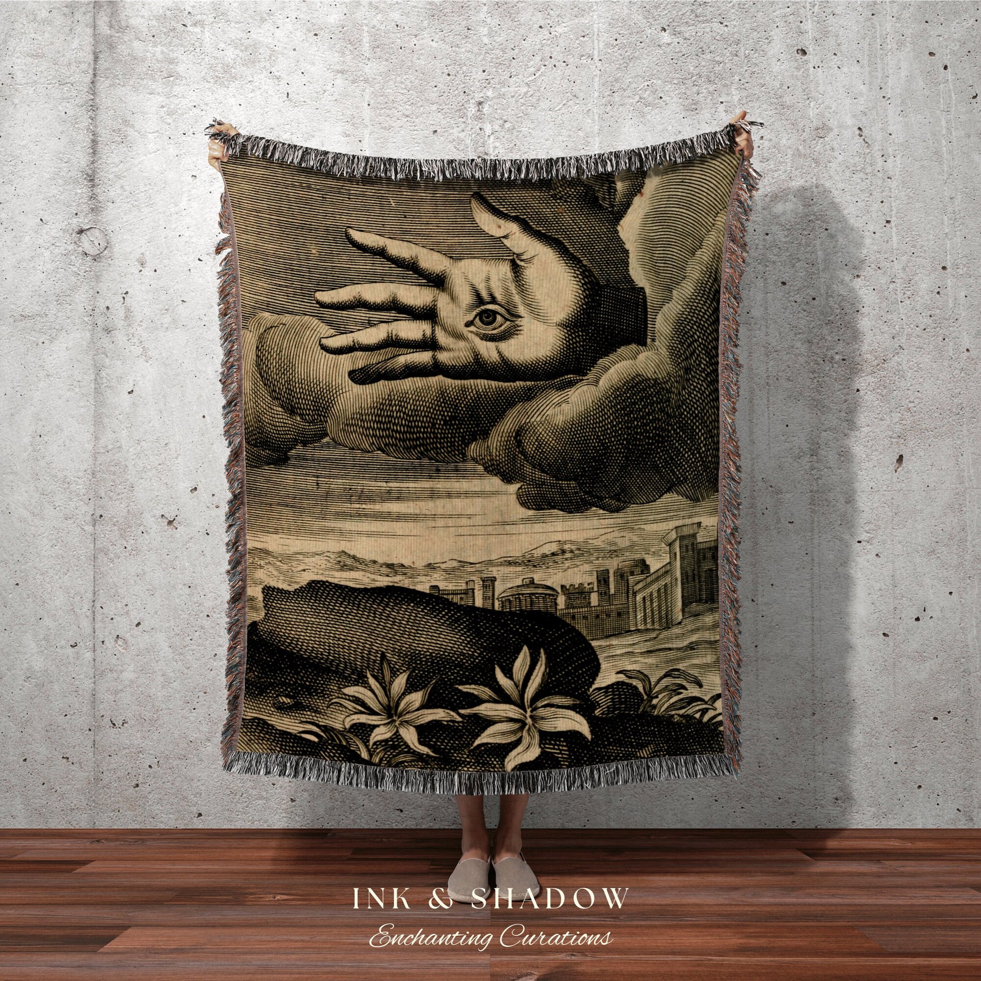 Dark Academia Tapestry Woven Blanket | Woven Wall Hanging Whimsigoth Decor | "Recueil D'emblemes Divers" | Dark Cottagecore Gothic Tapestry