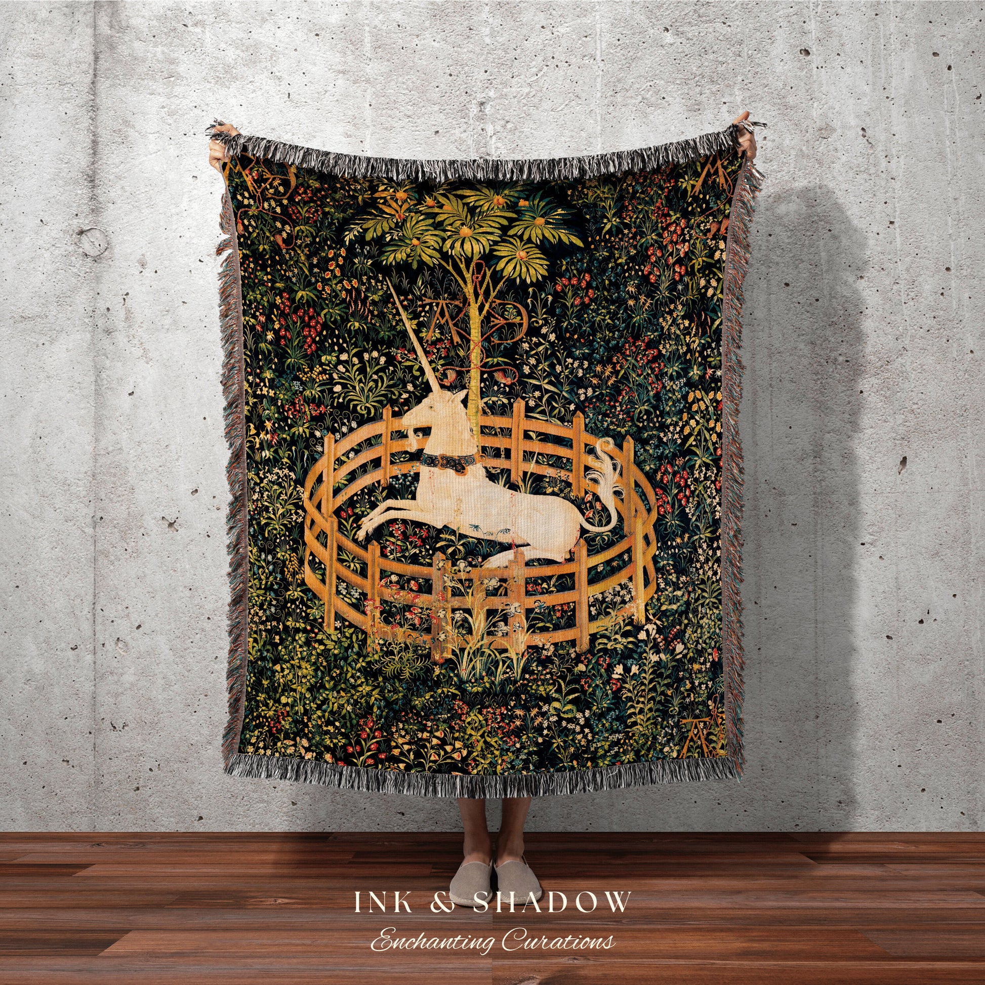 Medieval Tapestry Woven Wall Hanging | Unicorn Art Vintage Aesthetic | Dark Academia Medieval Aesthetic Gothic Decor Blanket Woven Tapestry