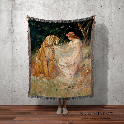 Druid Painting Renaissance Tapestry Woven Wall Hanging | Gothic Renaissance Blanket Woven | Whimsigoth Room Decor Soft Girl Aesthetic Decor