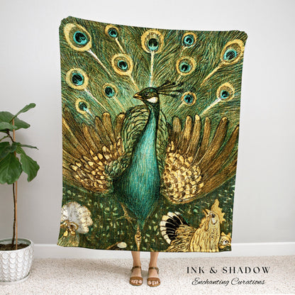 Peacock Decor Gothic Tapestry Woven Wall Hanging | Gothic Renaissance Blanket Woven | Whimsigoth Room Decor Peacock Painting Blanket Woven |