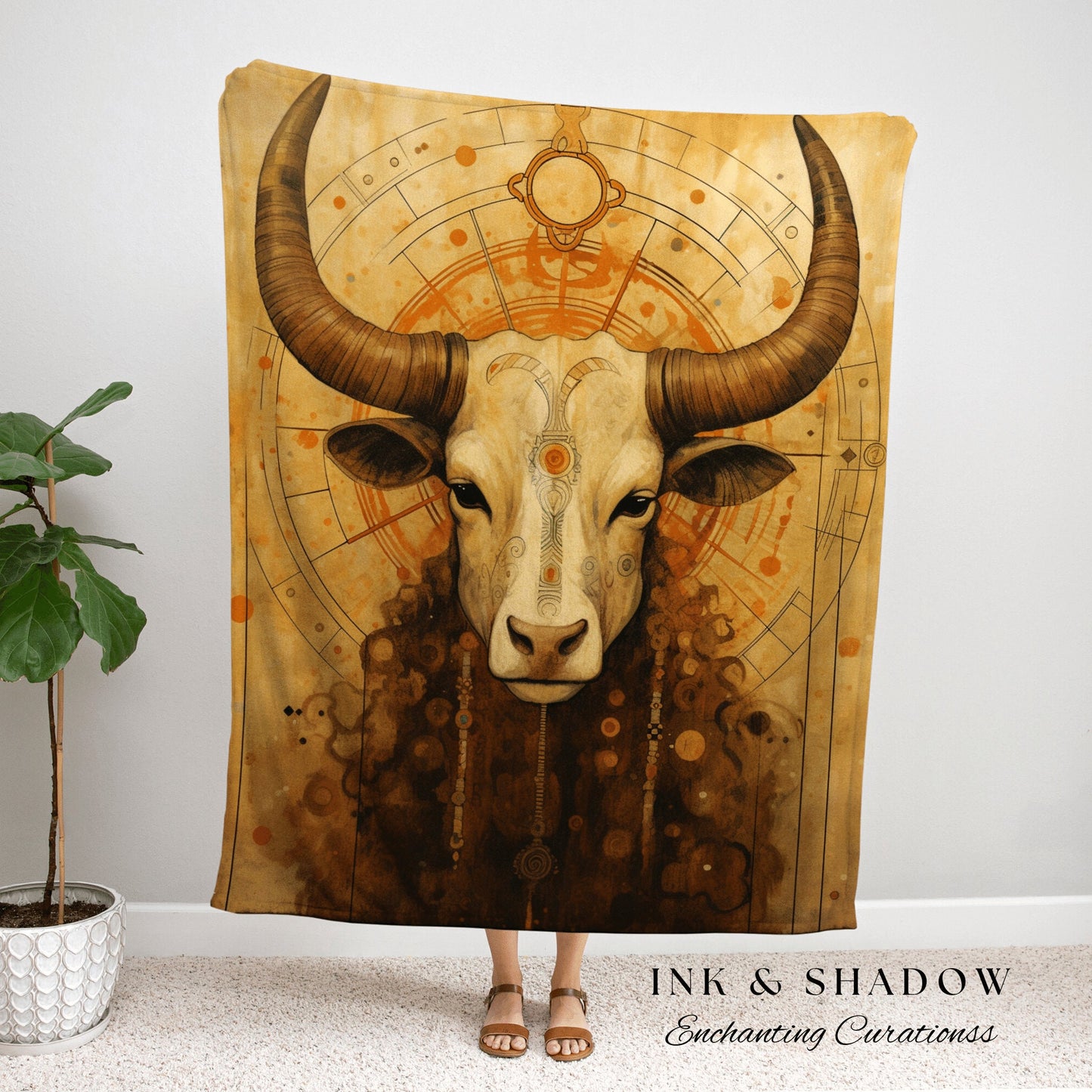 Taurus Gift Tapestry Custom | Taurus Wall Art Gustav Klimt Inspired | Custom Star Sign Woven Tapestry Wall Hanging Celestial Blanket Woven