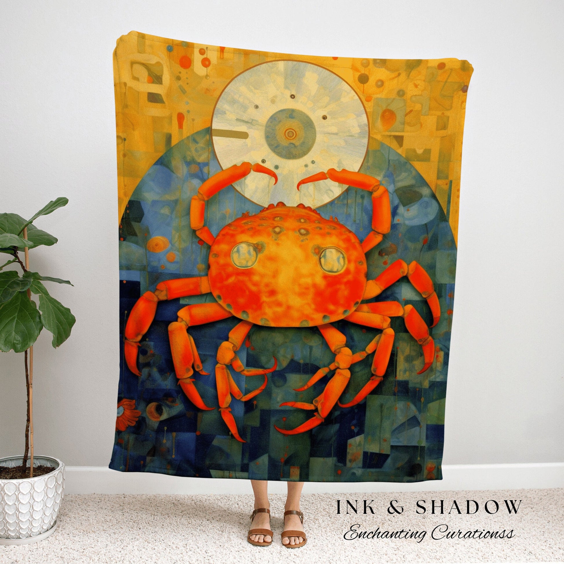 Cancer Zodiac Sign Tapestry Custom | Cancer Zodiac Wall Art Gustav Klimt Inspired | Cancer Star Sign Tapestry Celestial Art Blanket Woven