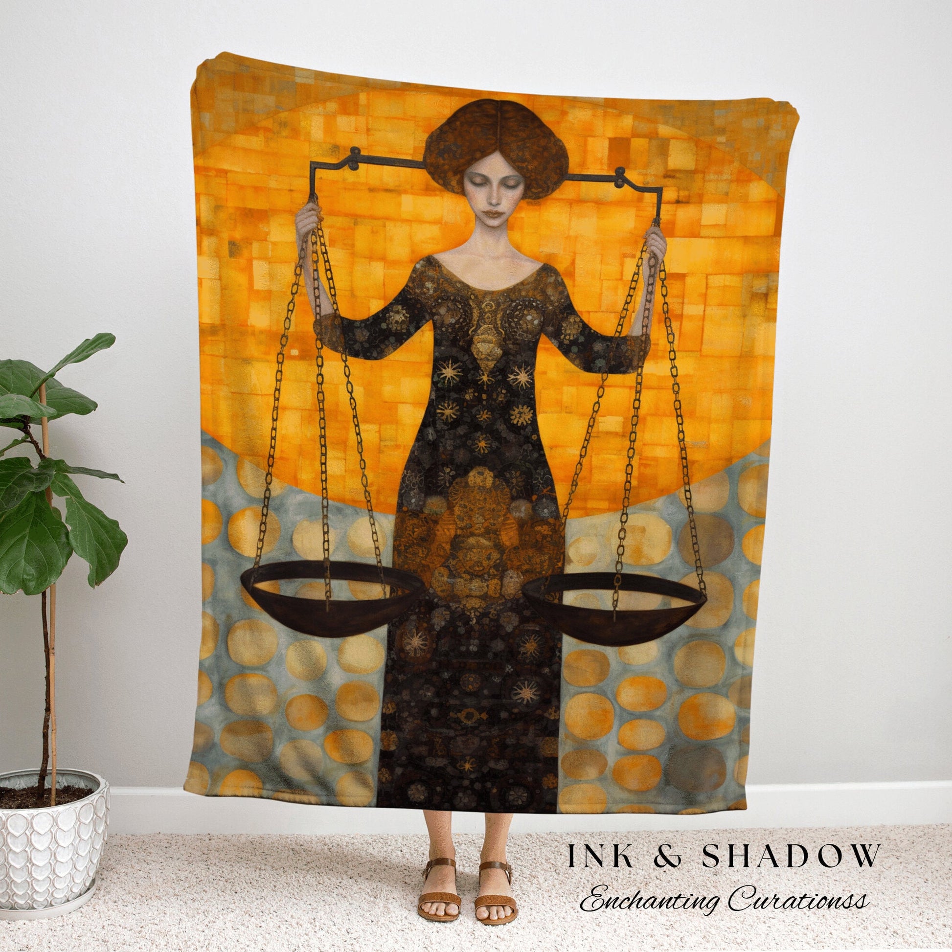 Libra Wall Art Tapestry Personalized Zodiac Art | Libra Wall Art Gustav Klimt | Custom Star Sign Woven Tapestry Celestial Art Blanket Woven