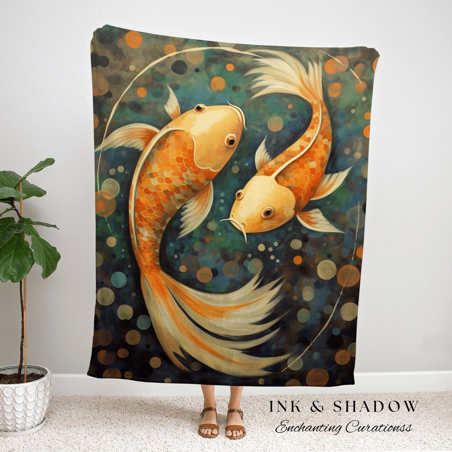 Pisces Gift Custom Tapestry Art Nouveau | Pisces Wall Art Gustav Klimt | Custom Pisces Star Sign Woven Tapestry Celestial Blanket Woven |