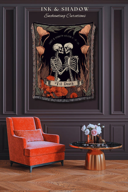 Til Death Do Us Part Personalized Tapestry | Gothic Wedding Custom Blanket Woven | Spooky Wedding Gift Personalized | Boho Halloween Wedding