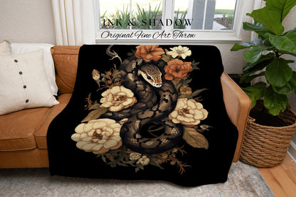 Vintage Serpent Tapestry Woven | Dark Academia Aesthetic Occult Decor Blanket Woven | Desert Rose Tapestry Gothic Room Decor Macabre Snake |