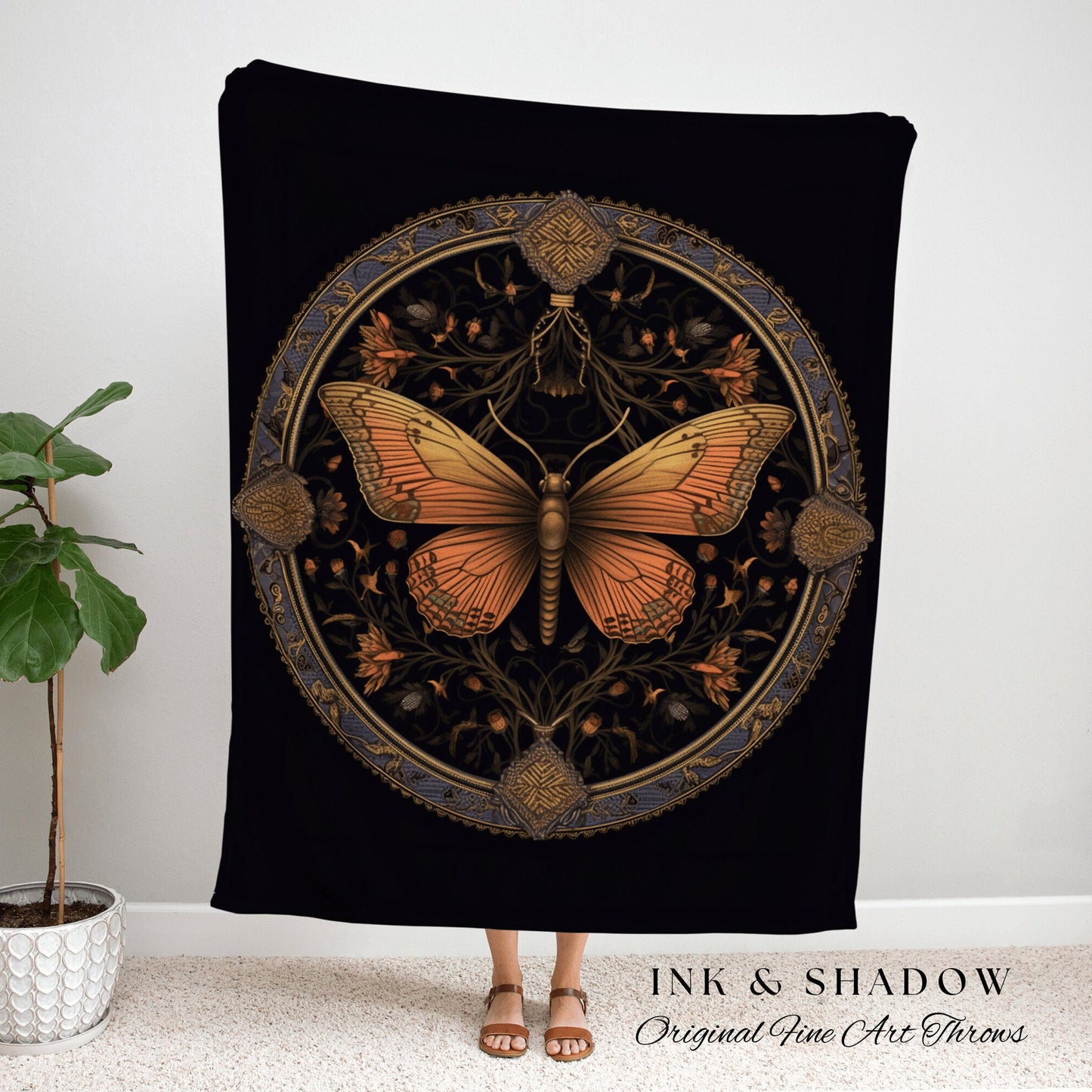 Witchy Room Decor Moth Tapestry Woven | Witchy Aesthetic Room Decor Gothic Wall Art | Celestial Tapestry Occult Art Macabre Decor Butterfly