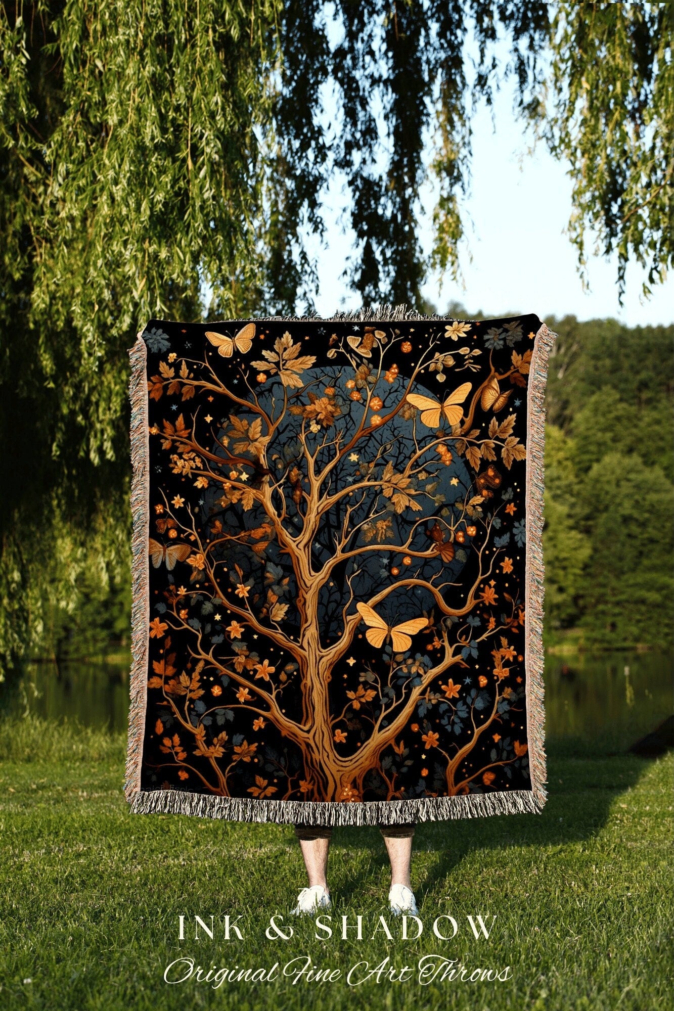 Cozy Autumn Decor Blanket Woven Tapestry | Butterfly Blanket Dark Academia Room Decor Tapestry Woven Wall Hanging | Vintage Fall Home Decor