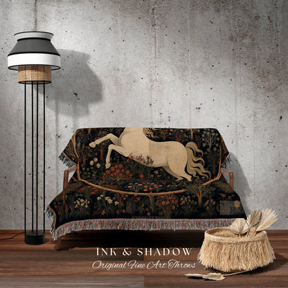Unicorn Art Blanket Woven Tapestry | Medieval Room Decor Tapestry Cottagecore | Fairycore Aesthetic Room Decor Magical Tapestry Unicorn Art