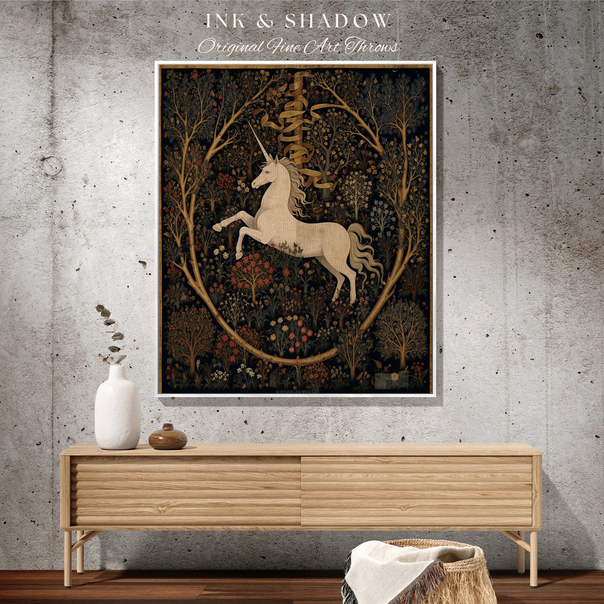Unicorn Art Blanket Woven Tapestry | Medieval Room Decor Tapestry Cottagecore | Fairycore Aesthetic Room Decor Magical Tapestry Unicorn Art