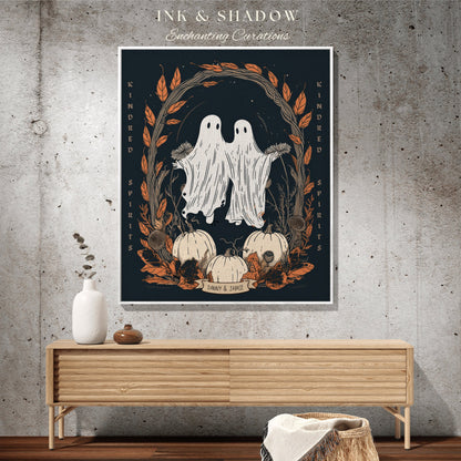 Kindred Spirits Spooky Halloween Decor Personalized Ghost Couple Blanket | Cottagecore Halloween Tapestry Ghost Blanket Cute Halloween Gift