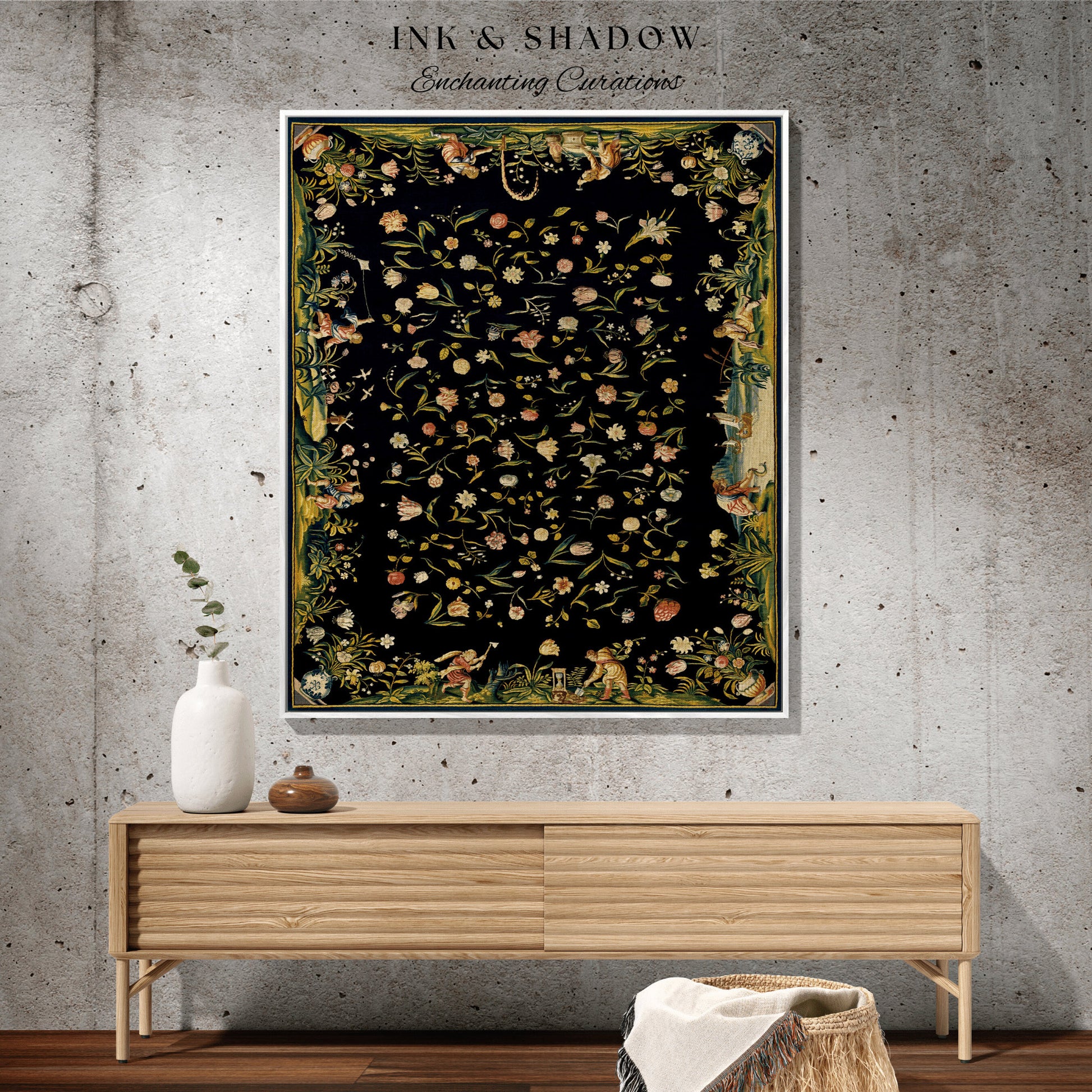 Floral Aesthetic Vintage Tapestry Woven Wall Hanging | Dark Floral Wall Art Vintage Aesthetic | Dark Academia Victorian Gothic Aesthetic |