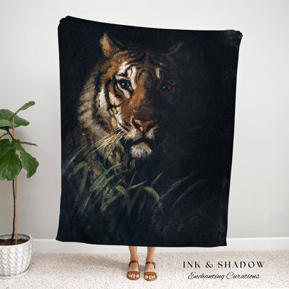 Tiger Painting Tapestry Woven Wall Hanging Gothic Art | Dark Academia Blanket Woven | Whimsigoth Room Decor Witchy Aesthetic Art Blanket |