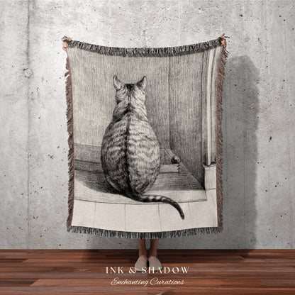 Cat Tapestry Woven Wall Hanging | Jean Bernard Drawing | Funny Tapestry Art Blanket Woven | Throw Blanket Dark Aesthetic Room Decor Cat Art