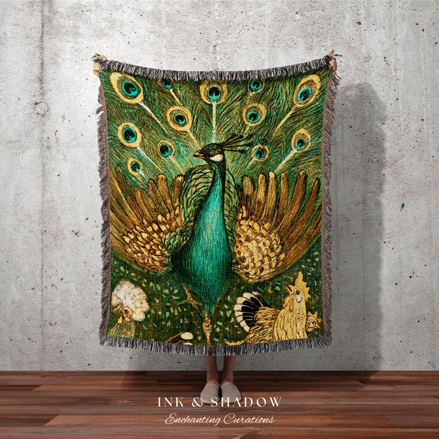 Peacock Decor Gothic Tapestry Woven Wall Hanging | Gothic Renaissance Blanket Woven | Whimsigoth Room Decor Peacock Painting Blanket Woven |