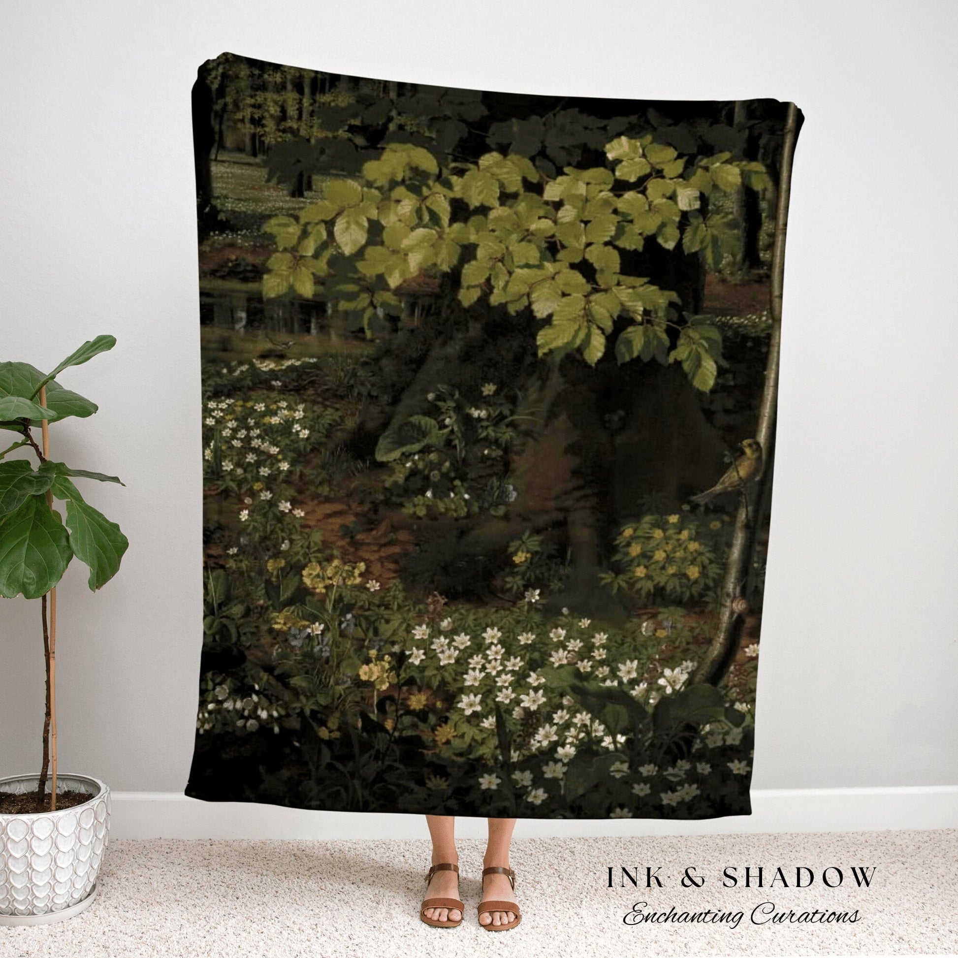 Dark Botanical Tapestry | Renaissance Art Woven Blanket | Victorian Gothic Aesthetic Tapestry Woven | Bookish Room Decor Aesthetic Blanket