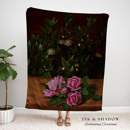 Gothic Floral Tapestry | Renaissance Art Woven Blanket | Victorian Floral Aesthetic Tapestry Woven | Bookish Room Decor Aesthetic Blanket |