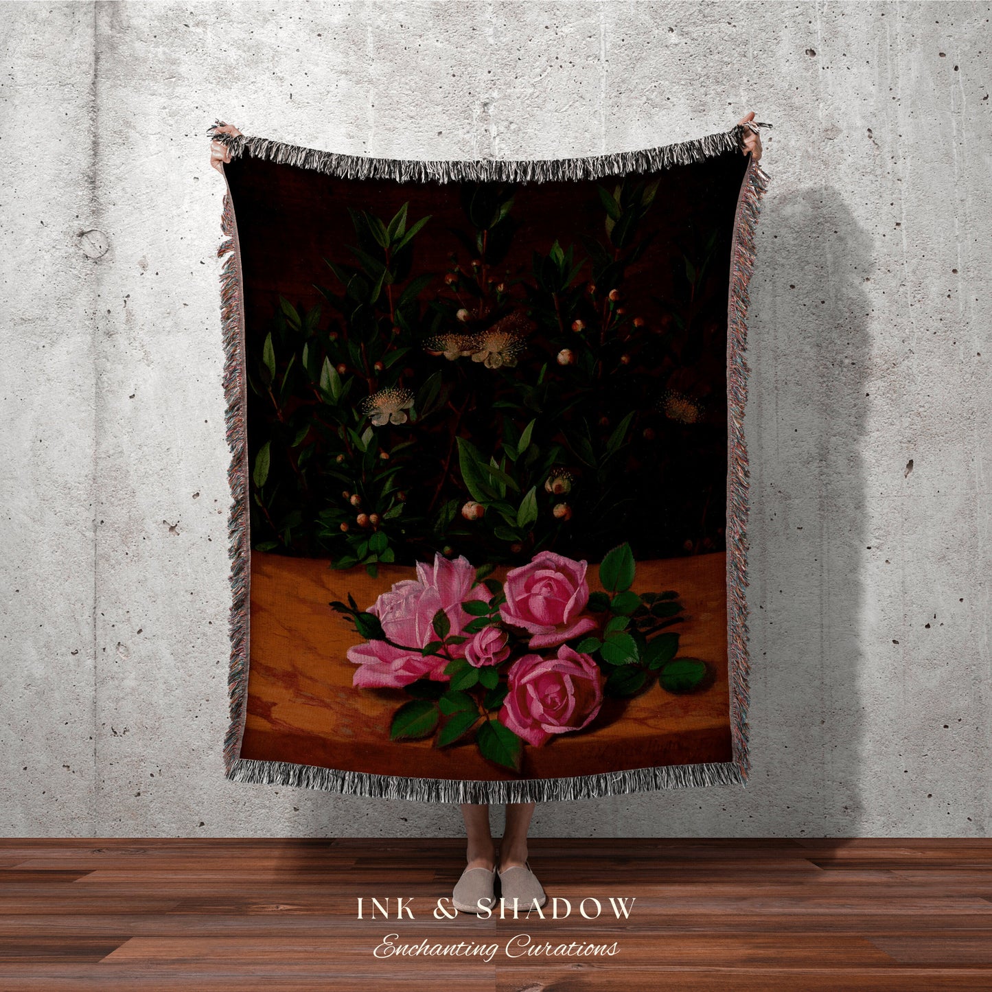 Gothic Floral Tapestry | Renaissance Art Woven Blanket | Victorian Floral Aesthetic Tapestry Woven | Bookish Room Decor Aesthetic Blanket |