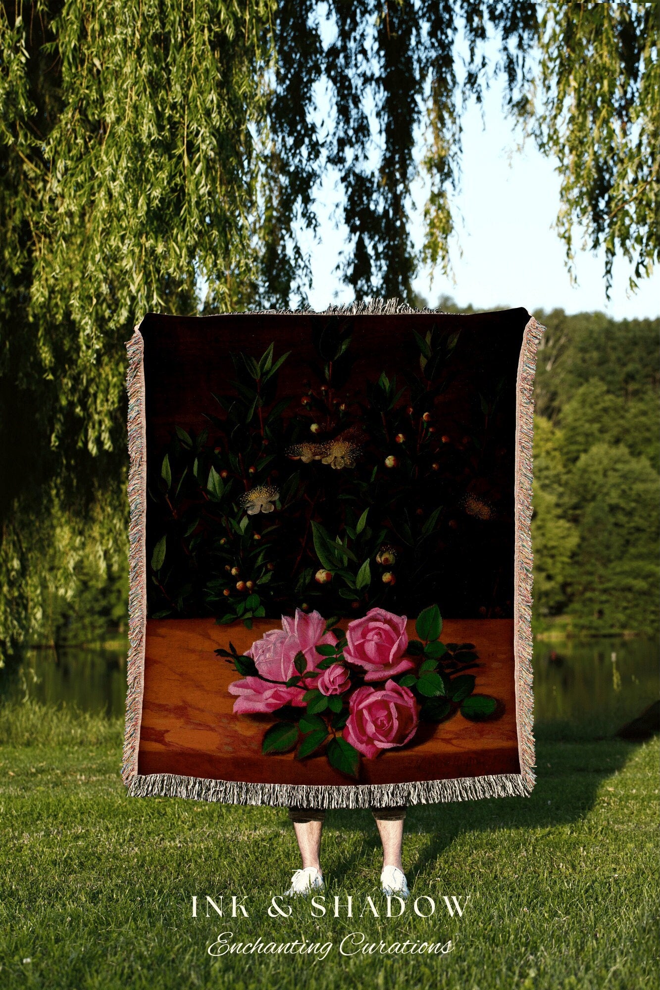 Gothic Floral Tapestry | Renaissance Art Woven Blanket | Victorian Floral Aesthetic Tapestry Woven | Bookish Room Decor Aesthetic Blanket |