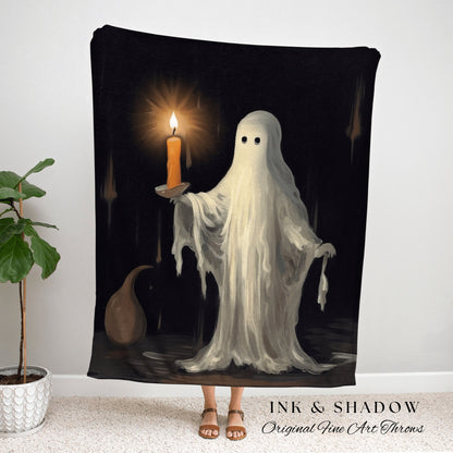 Ghost Holding A Candle | Vintage Halloween Decor Woven Wall Art Ghost Blanket | Spooky Vibes Ghost Art Original Haunted Ghost Goth Tapestry