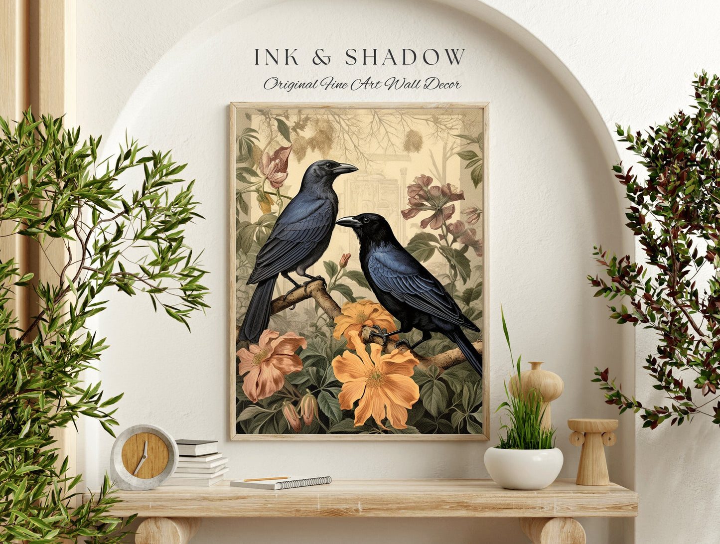 Vintage Raven Wall Art Gothic Bedroom Decor | Black Crow Raven Decor Dark Academia Print | Occult Room Decor Printable Art Crowcore Wall Art