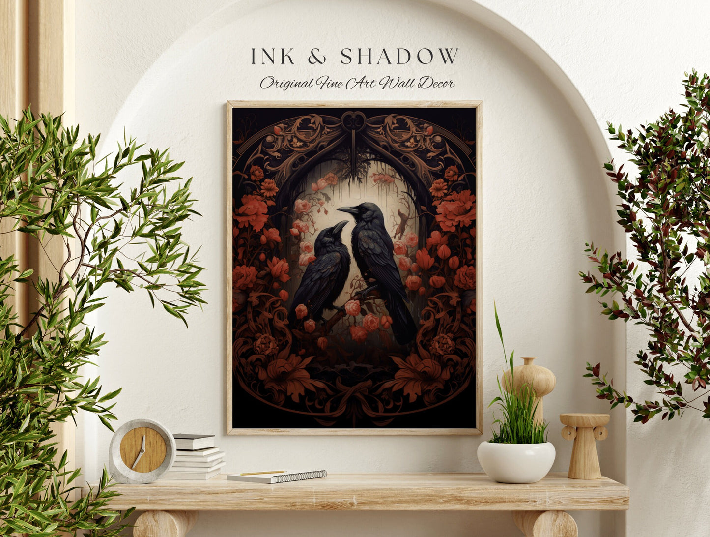 Roses and Crows Goth Poster Spooky Art Print | Whimsigoth Decor Crowcore Decor Dark Academia Poster Art Printable | Macabre Decor Occult |