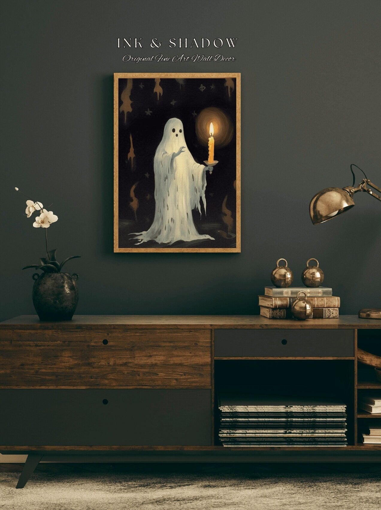 Vintage Victorian Gothic Ghost Art Print Dark Academia Wall Decor | Spooky Ghost Painting Dark Cottagecore Witchy Aesthetic Ghost Goth Art |