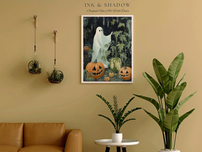 Gardening Ghost Spooky Wall Art Print | Dark Cottagecore Decor Ghost Painting Halloween Wall Art Gift for Plant Lover Ghost Art Print |