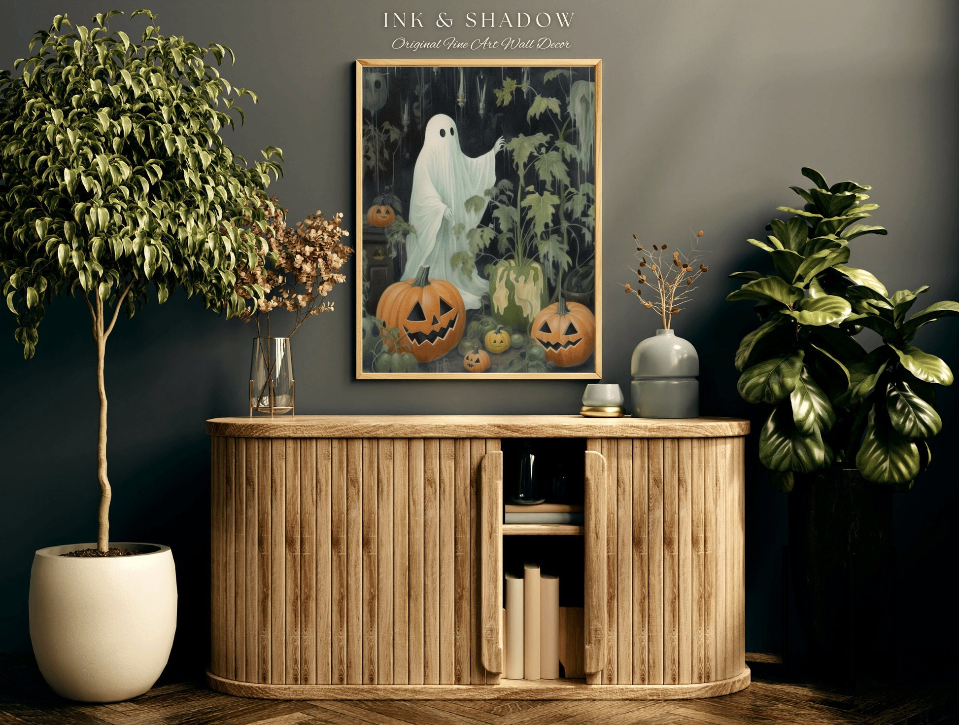 Gardening Ghost Spooky Wall Art Print | Dark Cottagecore Decor Ghost Painting Halloween Wall Art Gift for Plant Lover Ghost Art Print |