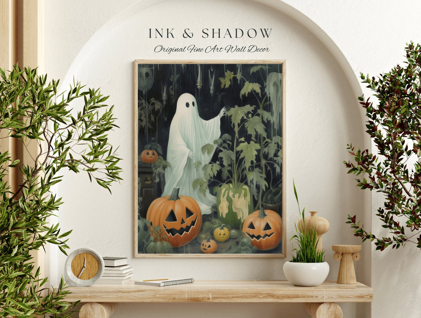 Gardening Ghost Spooky Wall Art Print | Dark Cottagecore Decor Ghost Painting Halloween Wall Art Gift for Plant Lover Ghost Art Print |