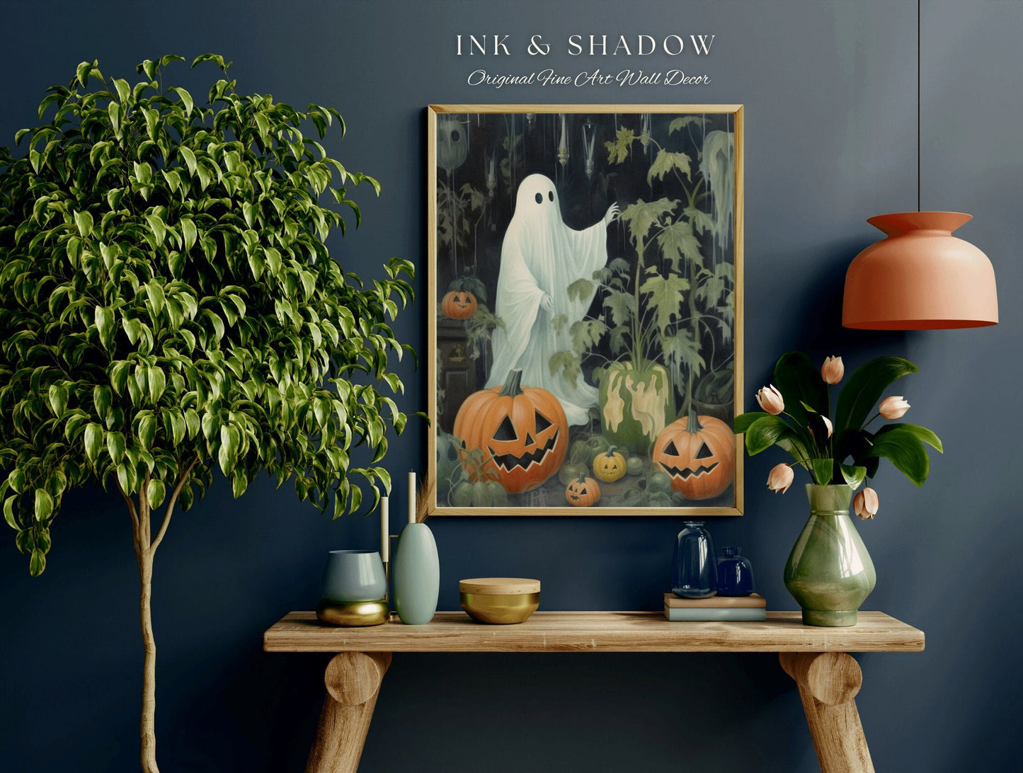 Gardening Ghost Spooky Wall Art Print | Dark Cottagecore Decor Ghost Painting Halloween Wall Art Gift for Plant Lover Ghost Art Print |