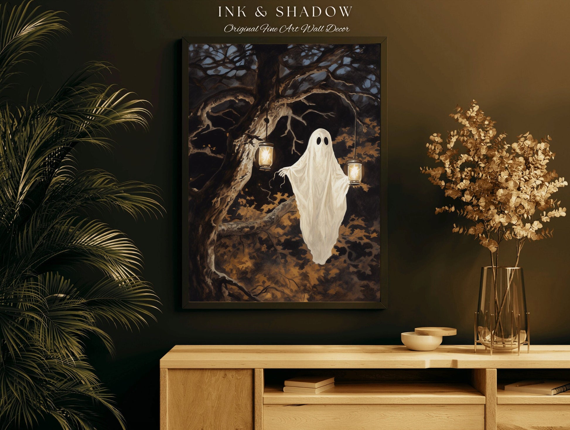 Gothic Spirits Ghost Painting Spooky Forest Wall Art | Vintage Ghost in Forest Dark Academia Art Gothic Decor Gothic Painting Ghost Art |