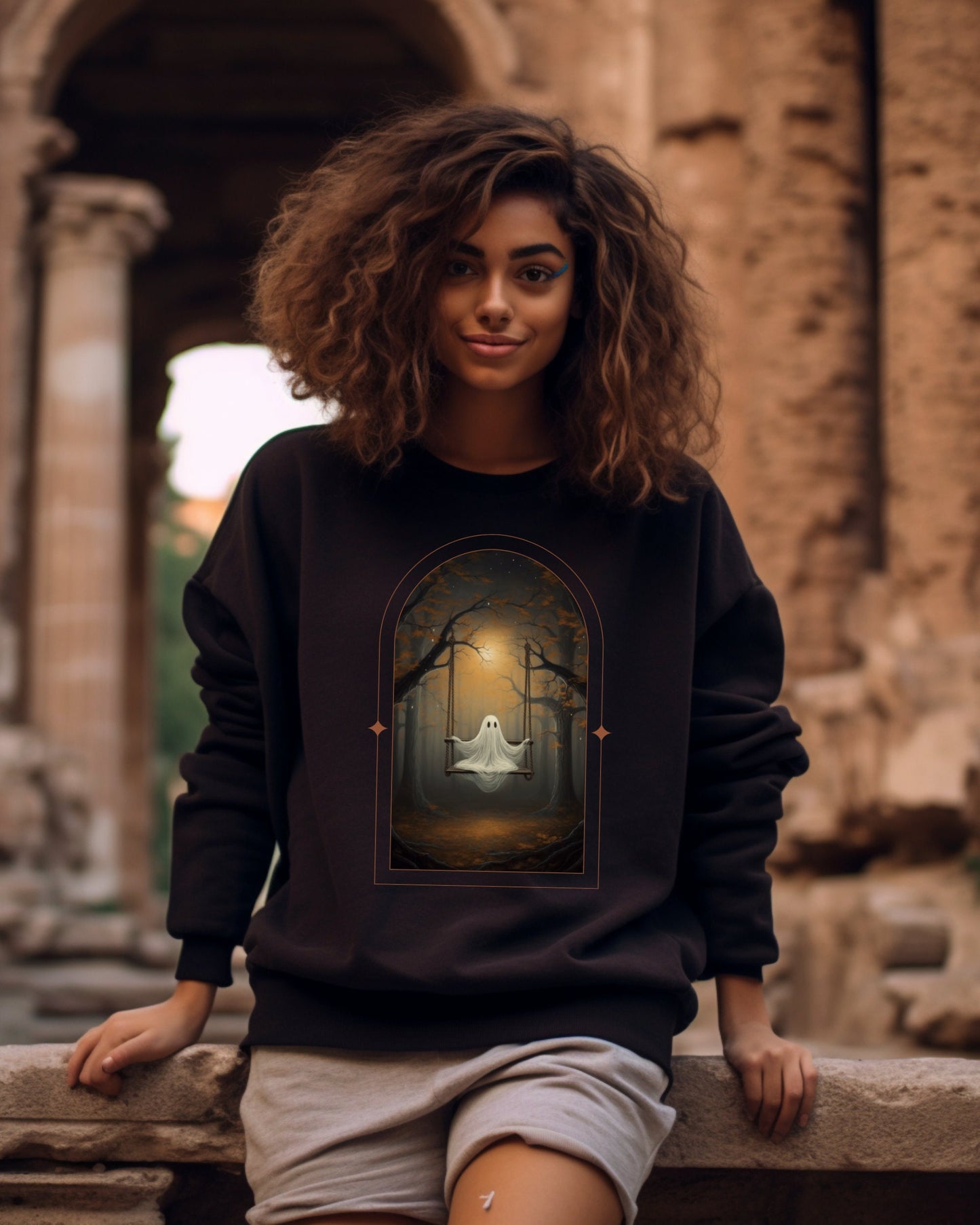 Forest Spirit Halloween Graphic Tshirt | Spooky Cute Halloween Clothing Goth Aesthetic | Gildan Crewneck Sweatshirt Cute Ghost Hoodie Gothic