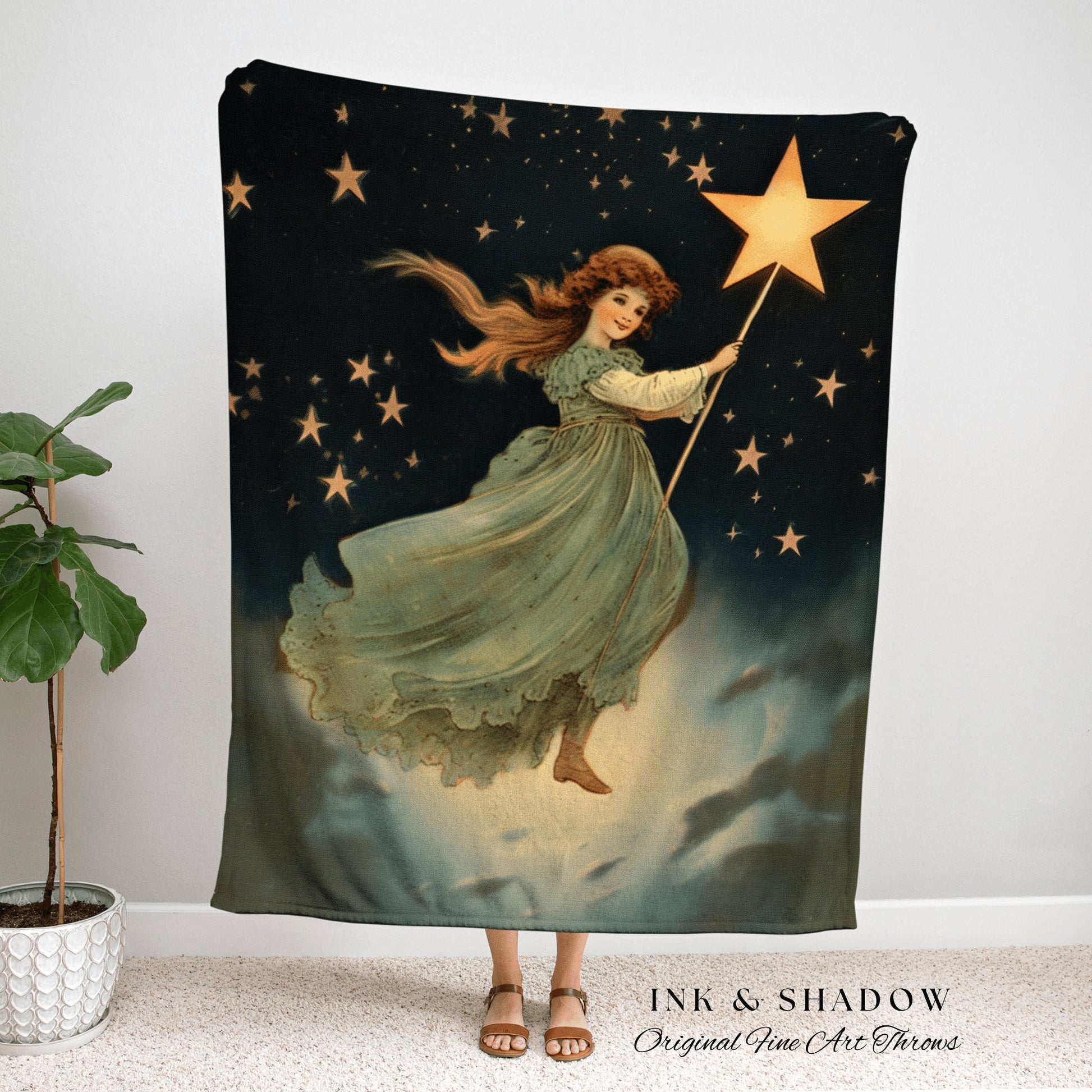 Retro Fairy Blanket Woven Tapestry Vintage | Fairy Aesthetic Celestial Wall Art | Cottagecore Decor Halloween Vintage Tapestry Woven Blanket