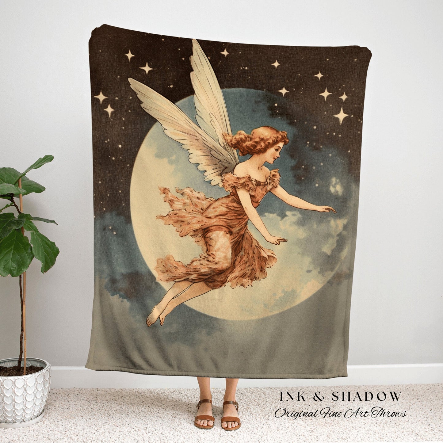 Woven Blanket Vintage Fairy Aesthetic Celestial Wall Art | Cottagecore Decor Halloween Vintage Tapestry Woven Art Blanket Retro Aesthetic |