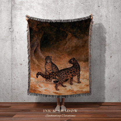 Woven Tapestry Leopard Painting | Gothic Renaissance Blanket Woven | Whimsigoth Room Decor Witchy Aesthetic Vintage Art Cheetah Blanket |