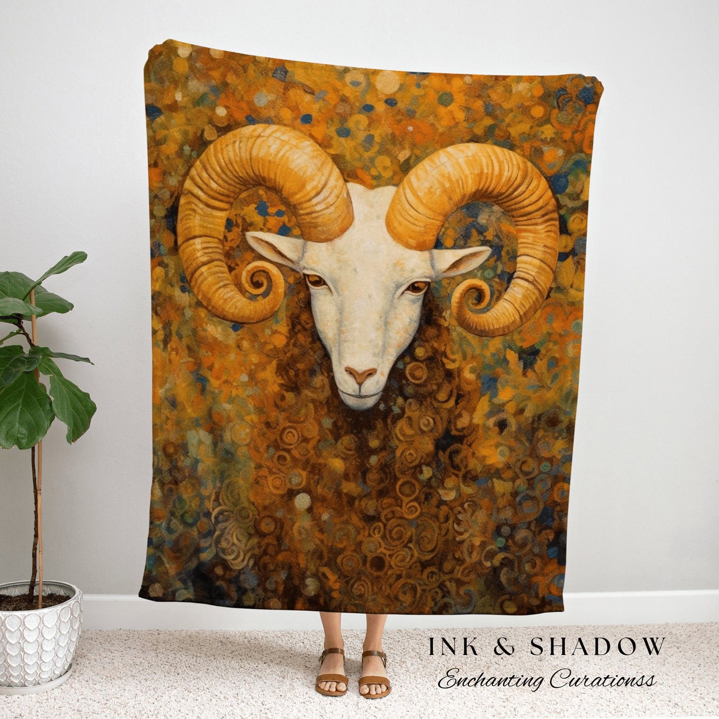 Custom Aries Zodiac Tapestry | Aries Wall Art Gustav Klimt Inspired | Custom Star Sign Woven Tapestry Wall Hanging Celestial Blanket Woven